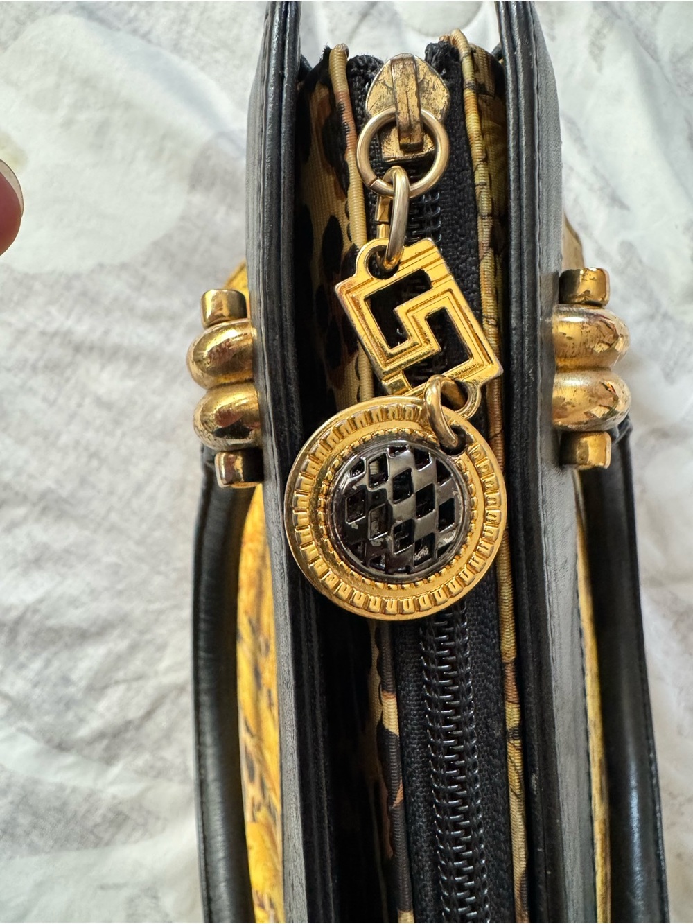 Versace Yellow Baroque & Leopard Print Satchel with Black Handle - Picture 6 of 13